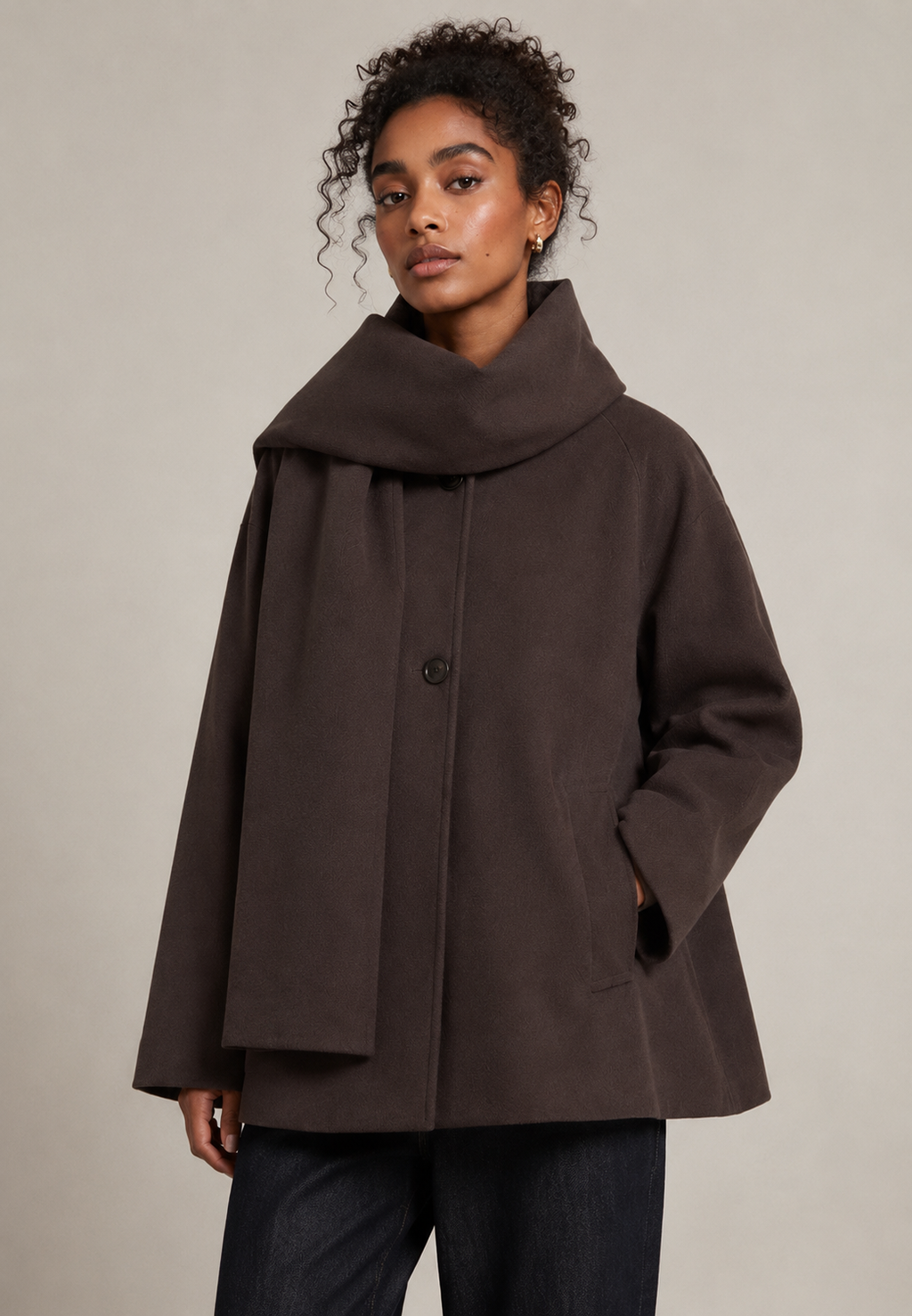 Wool-Touch Scarf Jacket
