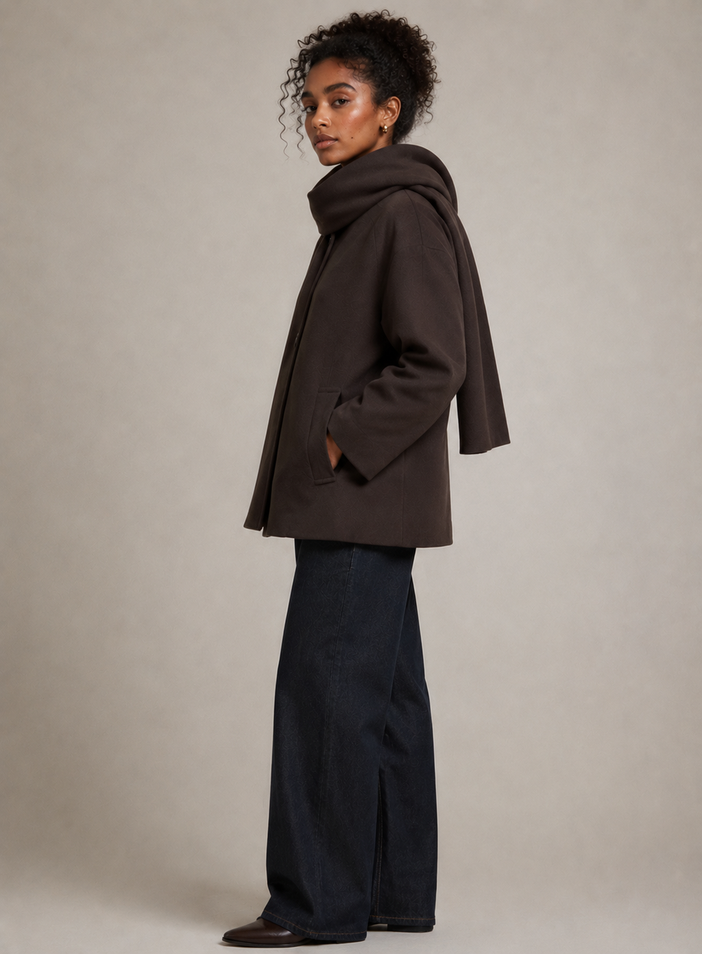Wool-Touch Scarf Jacket