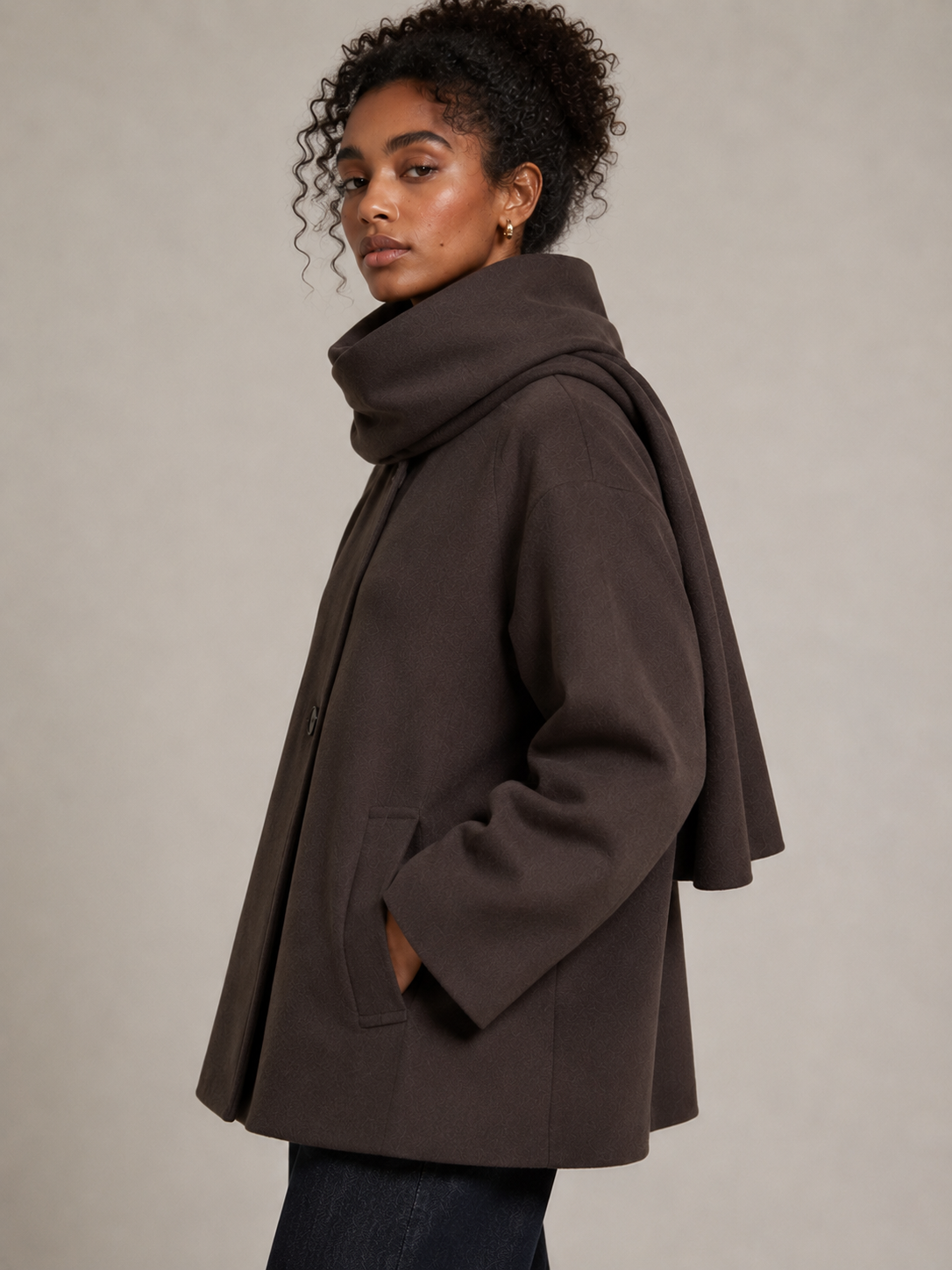 Wool-Touch Scarf Jacket